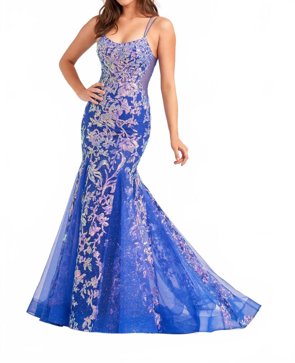 NEW ELLIE WILDE scoop mermaid evening dress in ultraviolet